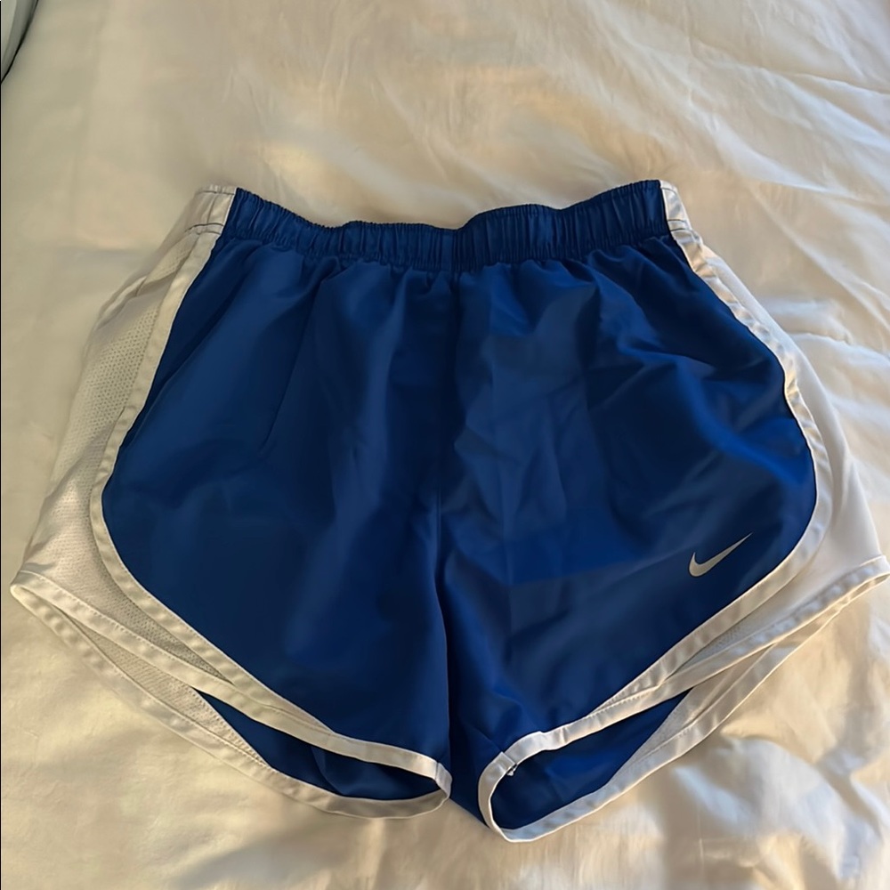 Nike Blue and White Athletic Shorts Moisture-Wicking Design
